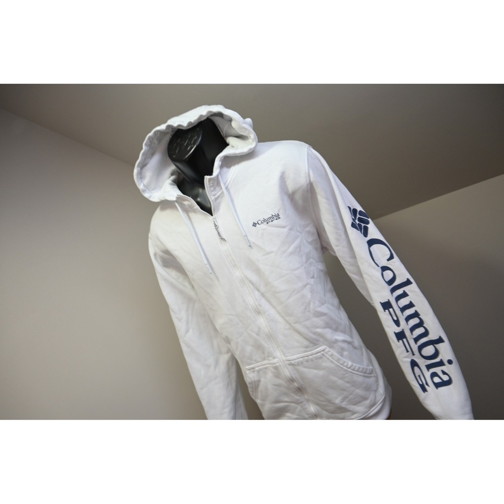 Columbia PFG Hoodie Mens Large White Full Zip Sleeve Logo Graphic